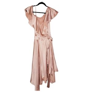 Fashion Nova | Ruffle shoulder wrap Satin dress Medium